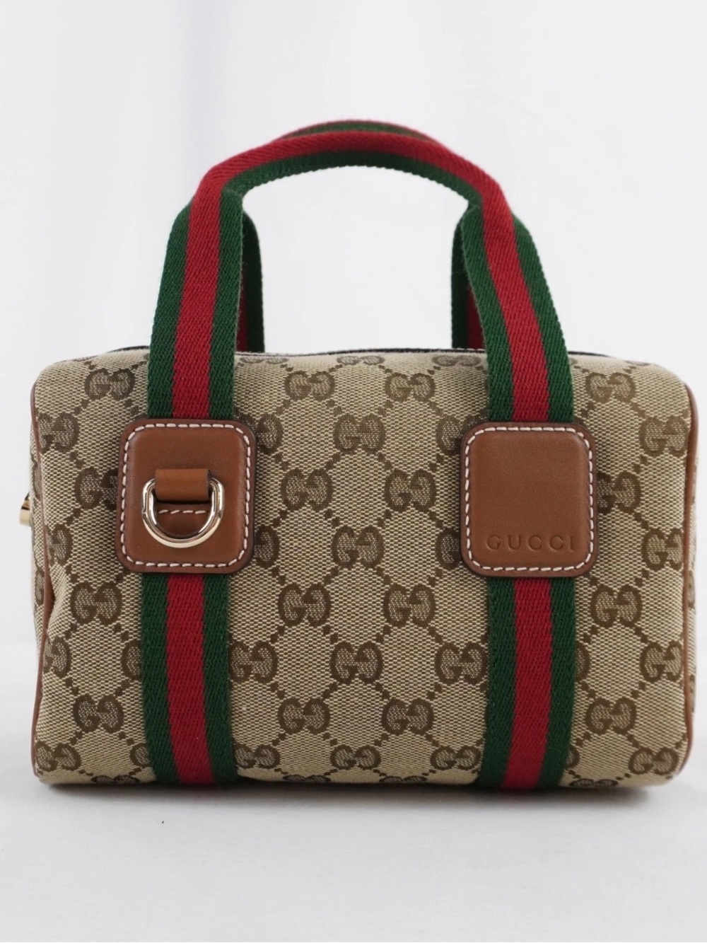 Gucci Beige GG Canvas Mini Bag with Green-Red Web and Tan Leather - Picture 4 of 5